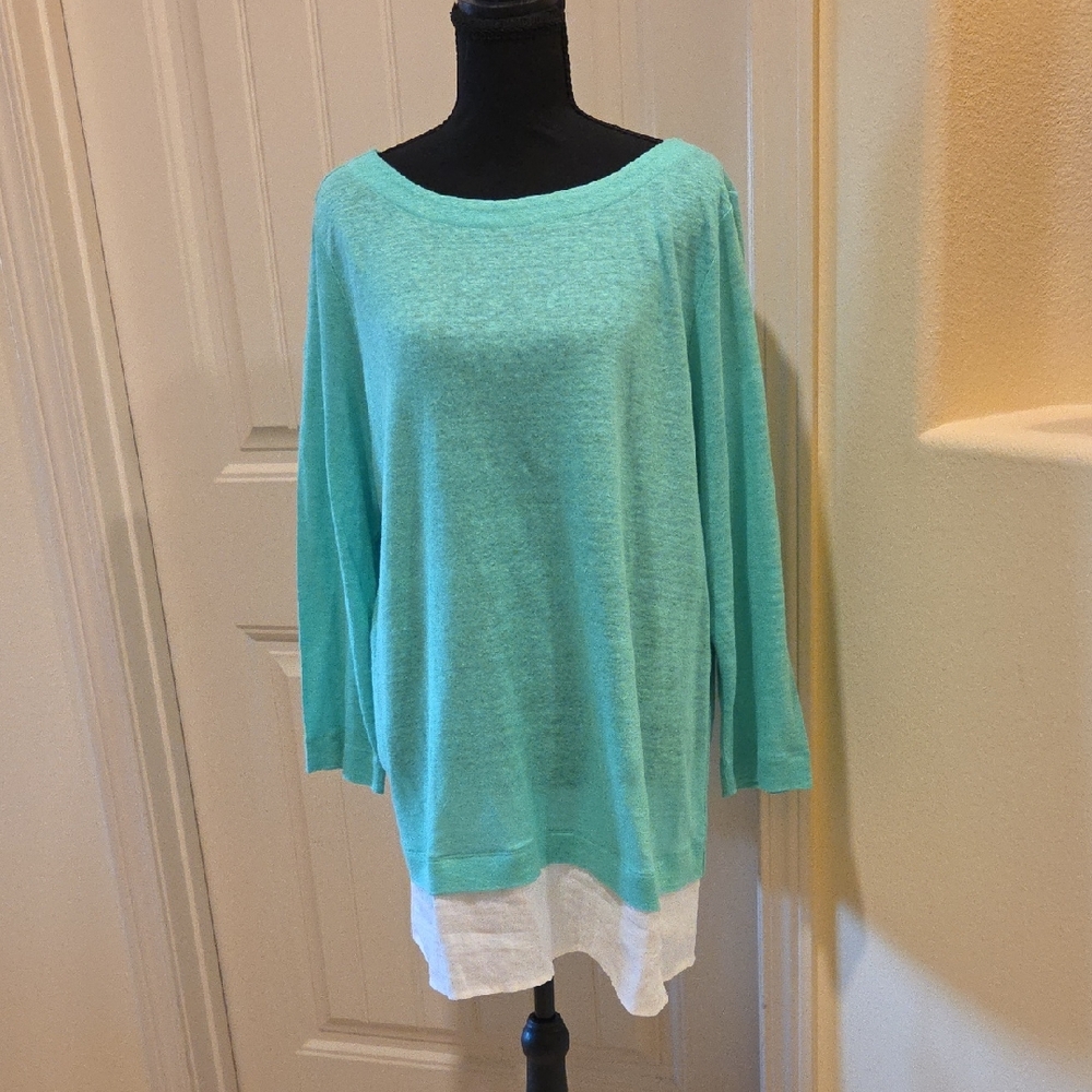 J. Jill Love Linen 100% Linen Green Layered Look Tunic Top, Size L